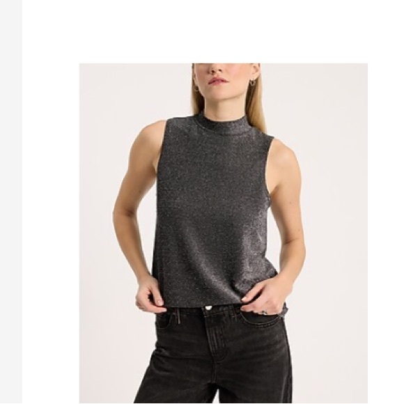 Express Tops - Express Metallic Mock Neck Tank Top